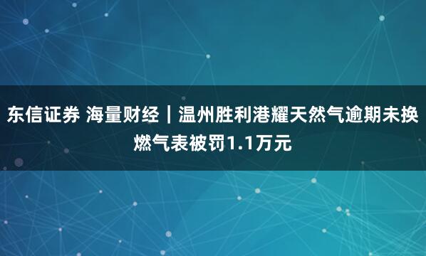东信证券 海量财经｜温州胜利港耀天然气逾期未换燃气表被罚1.1万元